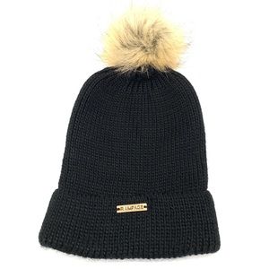 Rampage Beanie Black With Faux Fur Pom Pom